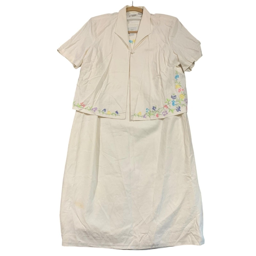 Studio C Plus Dress Set Womens 22W Maxi Linen Blend Floral Embroidered Vintage